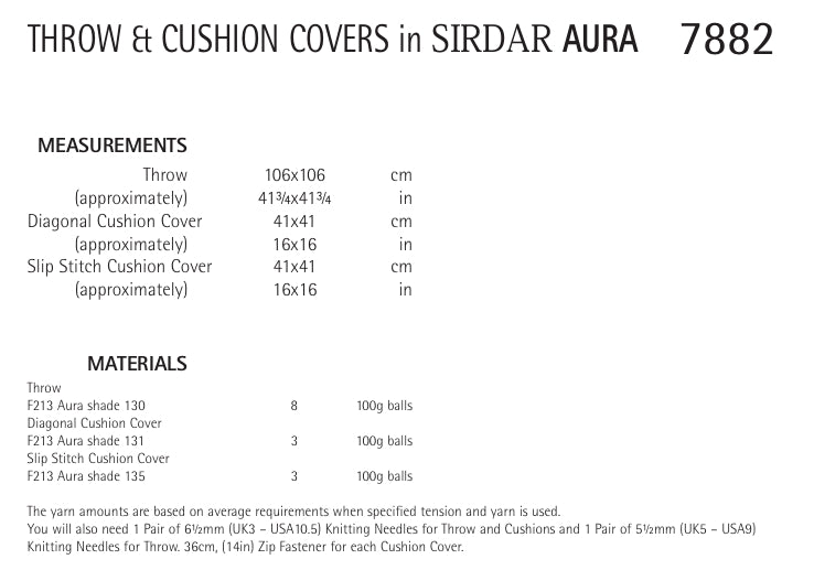 Sirdar Throw and Cushion Covers Knitting Pattern in Sirdar Aura 7882P PDF DOWNLOAD