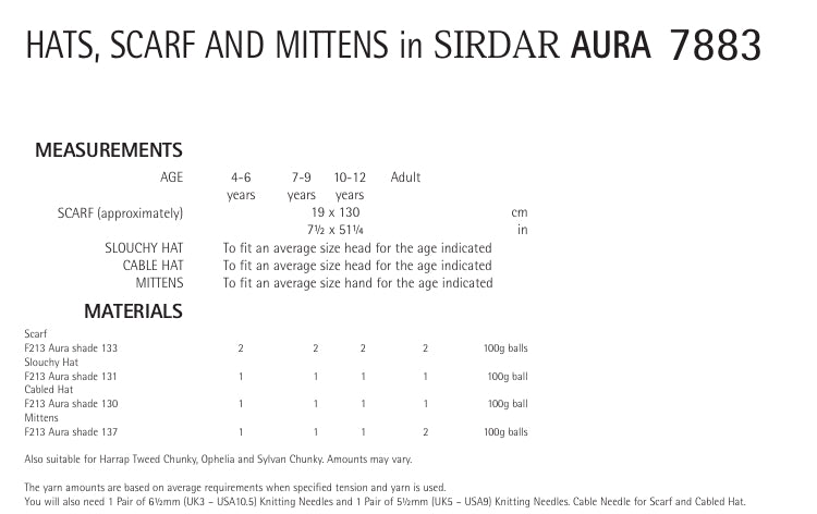 Sirdar Hat, Scarf and Mittens Knitting Pattern in Sirdar Aura 7883P PDF DOWNLOAD