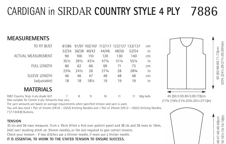 Sirdar Cardigan Knitting Pattern in Sirdar Country Style 4ply 7886P PDF DOWNLOAD