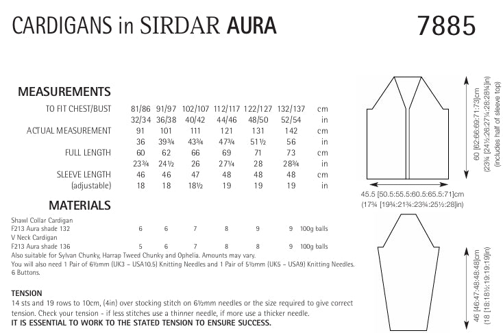 Sirdar Cardigans Knitting Pattern in Sirdar Aura 7885P PDF DOWNLOAD