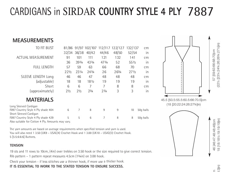 Sirdar Cardigans Crochet Pattern in Sirdar Country Style 4ply 7887P PDF DOWNLOAD