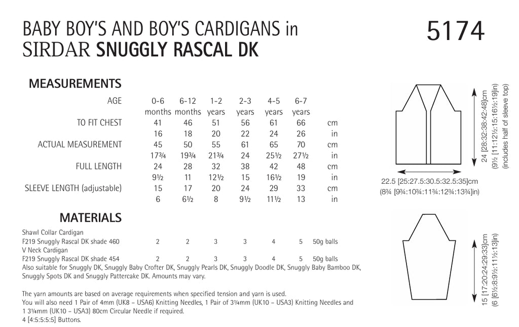 Sirdar Baby Boys & Boys Cardigans Knitting Pattern in DK 5174P PDF DOWNLOAD
