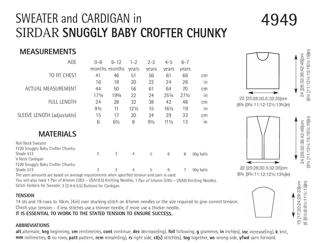 Sirdar Sweater & Cardigan Knitting Pattern in Chunky 4949P PDF DOWNLOAD
