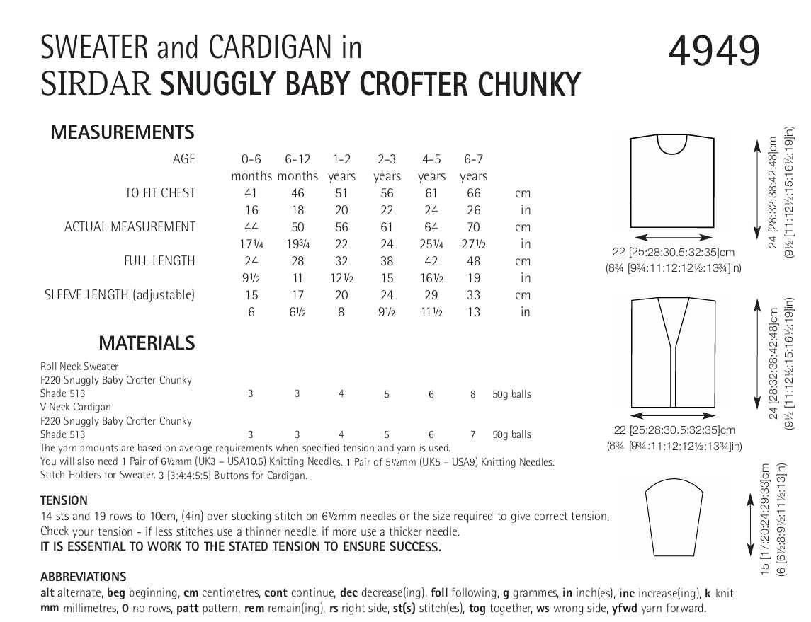 Sirdar Sweater & Cardigan Knitting Pattern in Chunky 4949P PDF DOWNLOAD