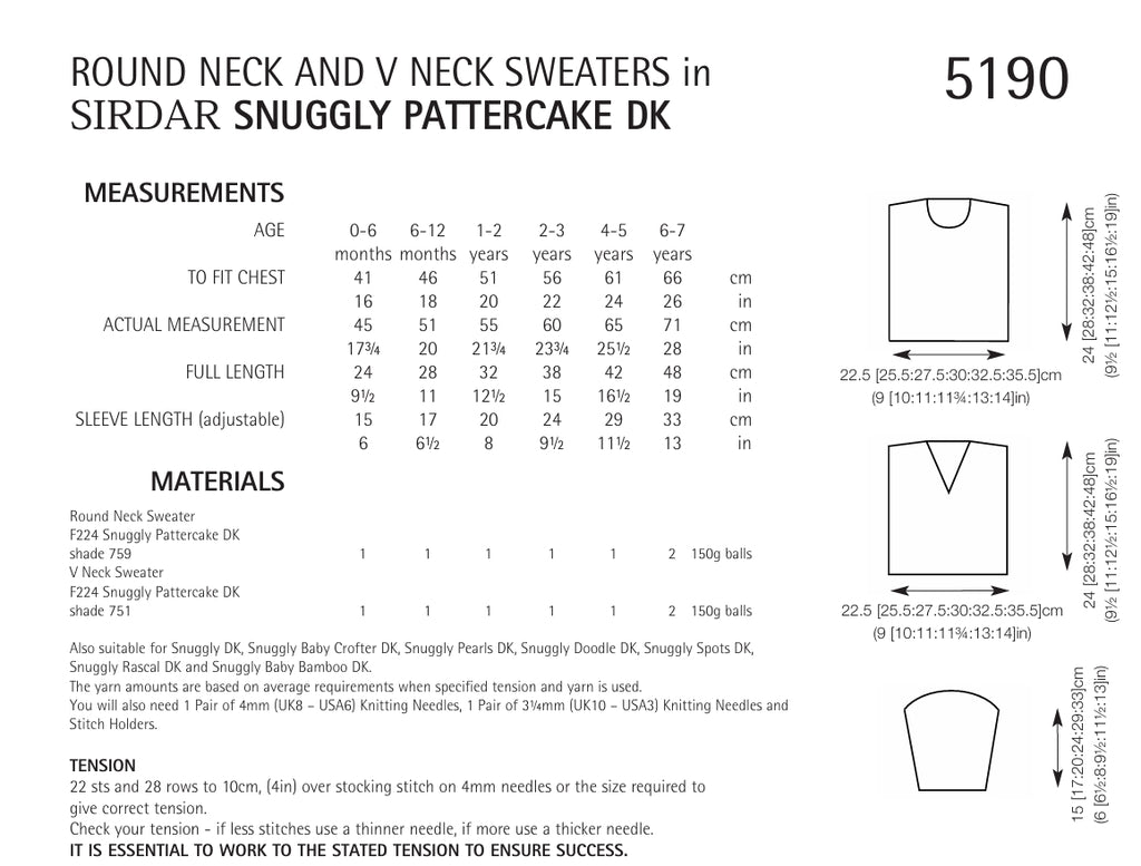 Sirdar Round Neck & V-Neck Sweaters Knitting Pattern in DK 5190P PDF DOWNLOAD
