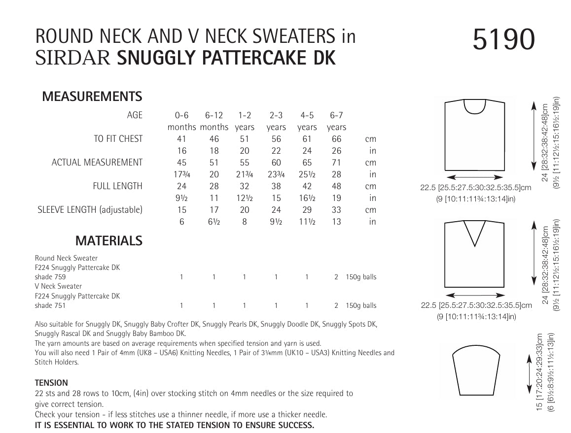Sirdar Round Neck & V-Neck Sweaters Knitting Pattern in DK 5190P PDF DOWNLOAD