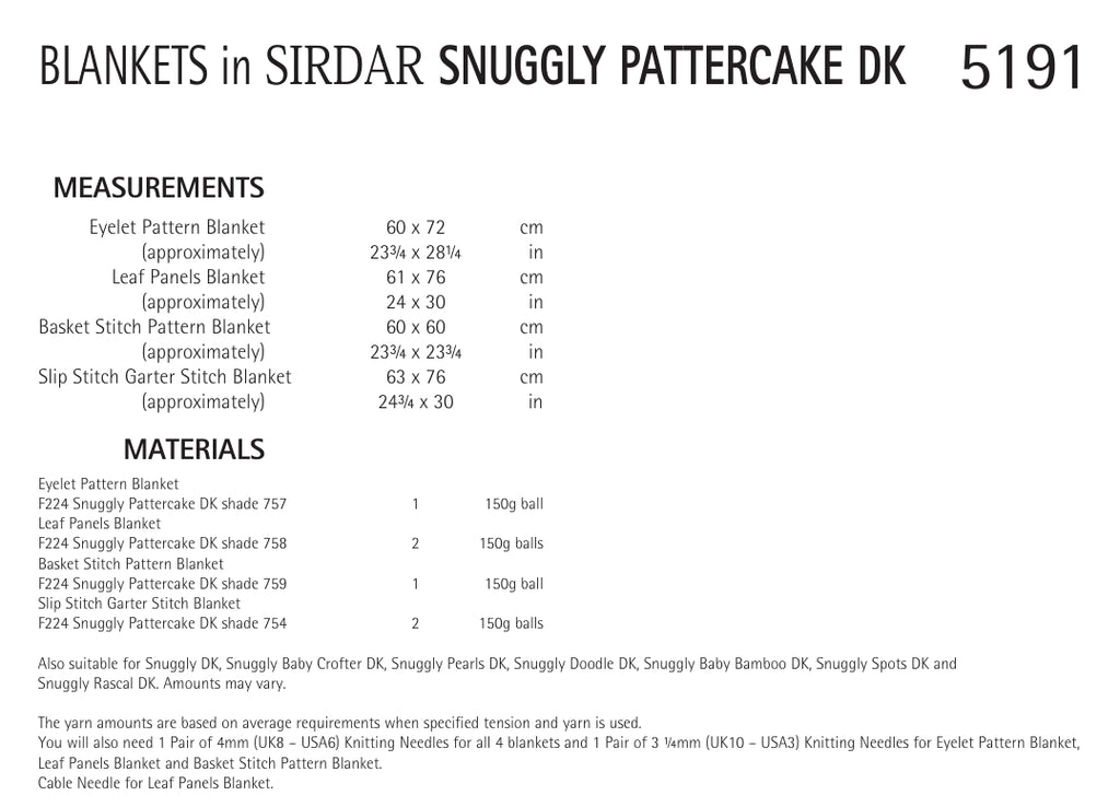 Sirdar Blankets Knitting Pattern in DK 5191P PDF DOWNLOAD