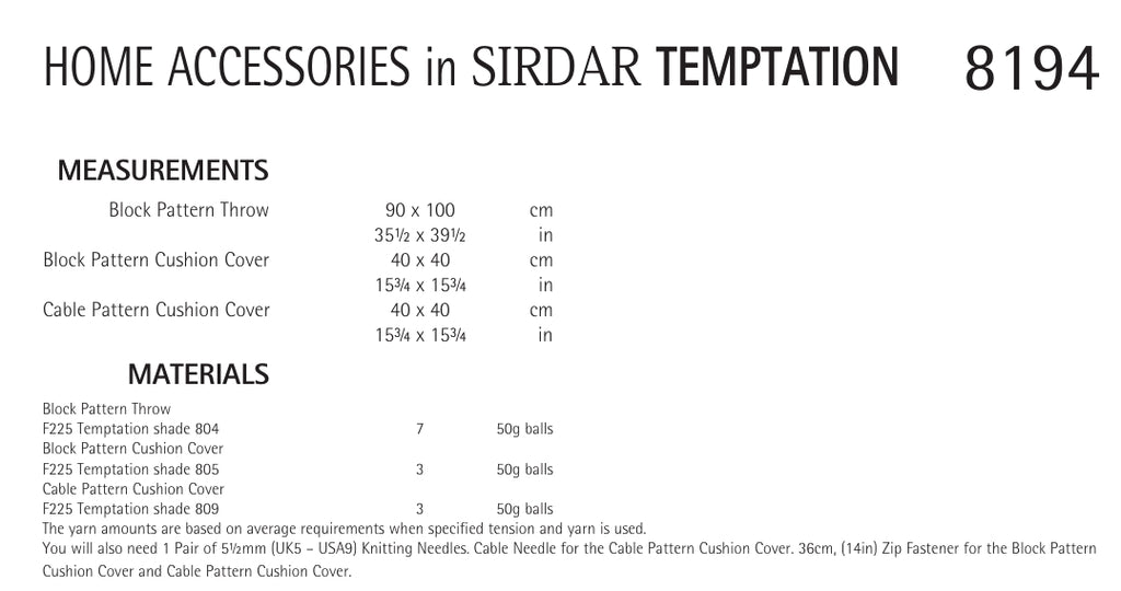 Sirdar Home Accessories Knitting Pattern in Chunky 8194P PDF DOWNLOAD