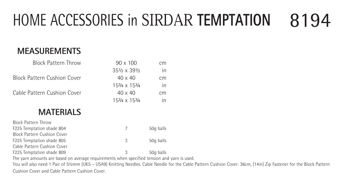 Sirdar Home Accessories Knitting Pattern in Chunky 8194P PDF DOWNLOAD