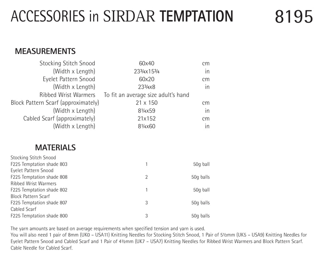 Sirdar Accessories Knitting Pattern in Chunky 8195P PDF DOWNLOAD