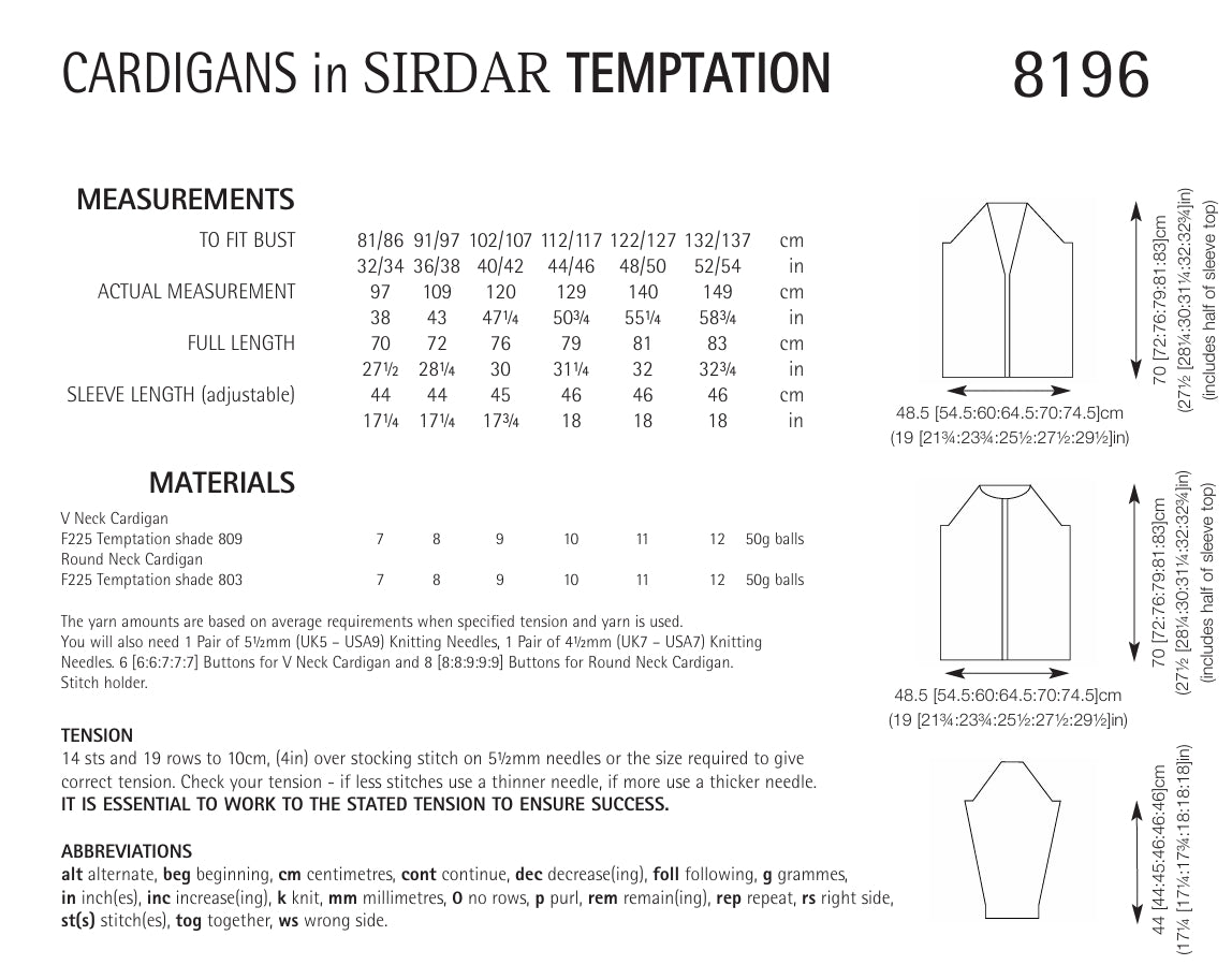 Sirdar Cardigans Knitting Pattern in Chunky 8196P PDF DOWNLOAD