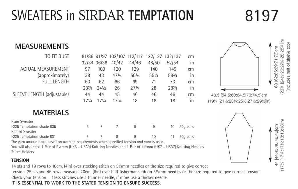 Sirdar Sweaters Knitting Pattern in Chunky 8197P PDF DOWNLOAD