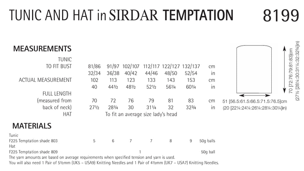 Sirdar Tunic & Hat Knitting Pattern in Chunky 8199P PDF DOWNLOAD