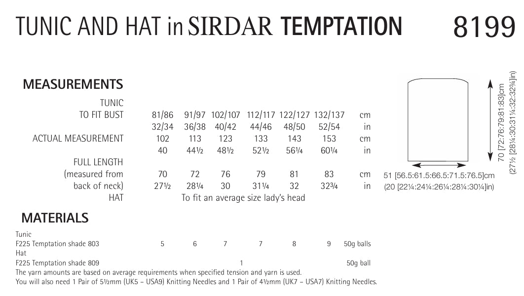 Sirdar Tunic & Hat Knitting Pattern in Chunky 8199P PDF DOWNLOAD