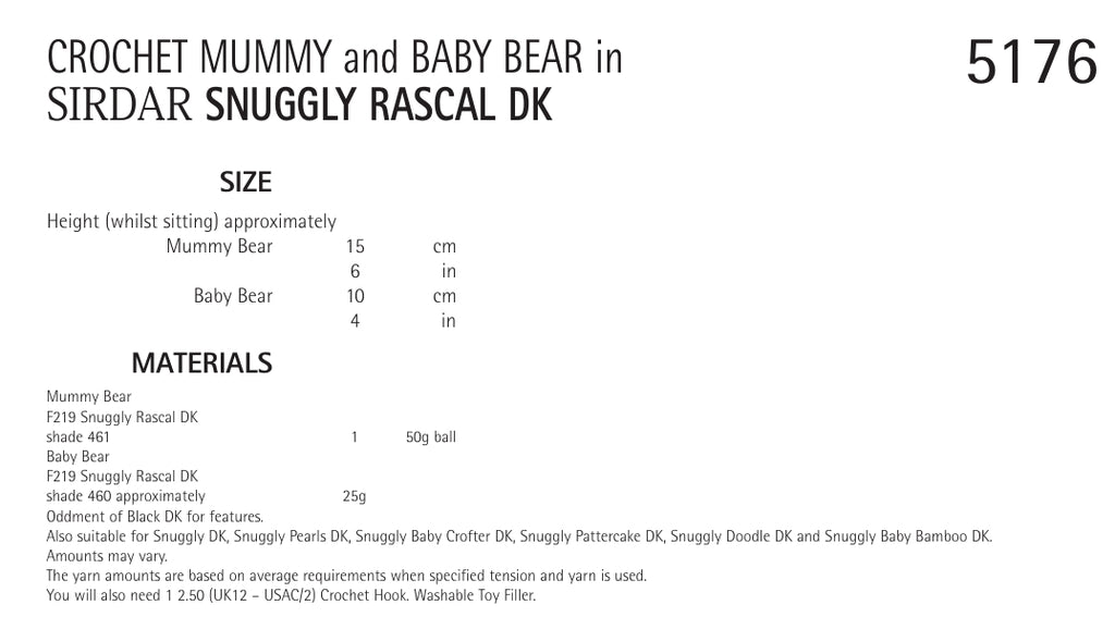 Sirdar Mummy & Baby Bear Crochet Pattern in DK 5176P PDF DOWNLOAD