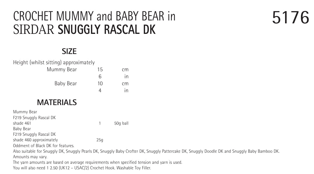 Sirdar Mummy & Baby Bear Crochet Pattern in DK 5176P PDF DOWNLOAD