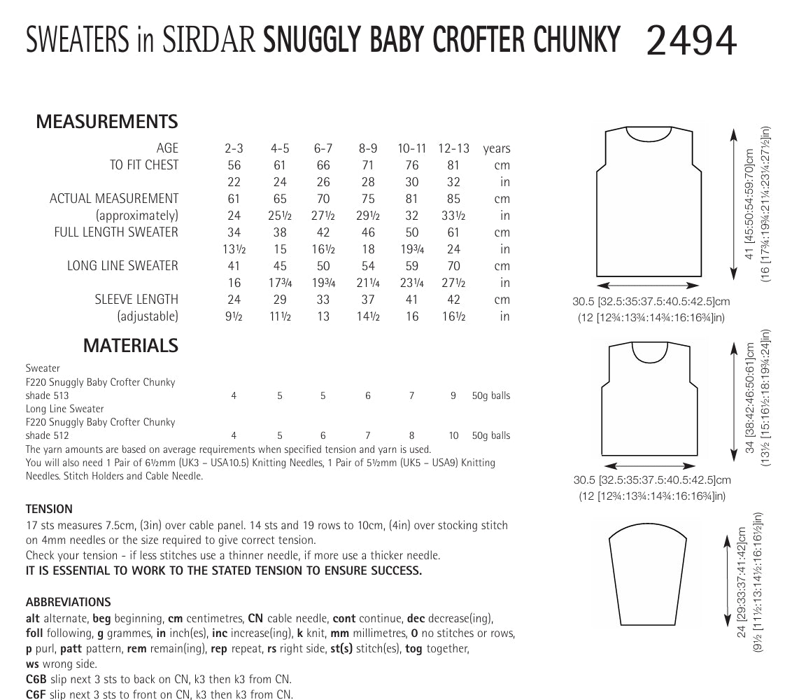 Sirdar Sweaters Knitting Pattern in Chunky 2494P PDF DOWNLOAD