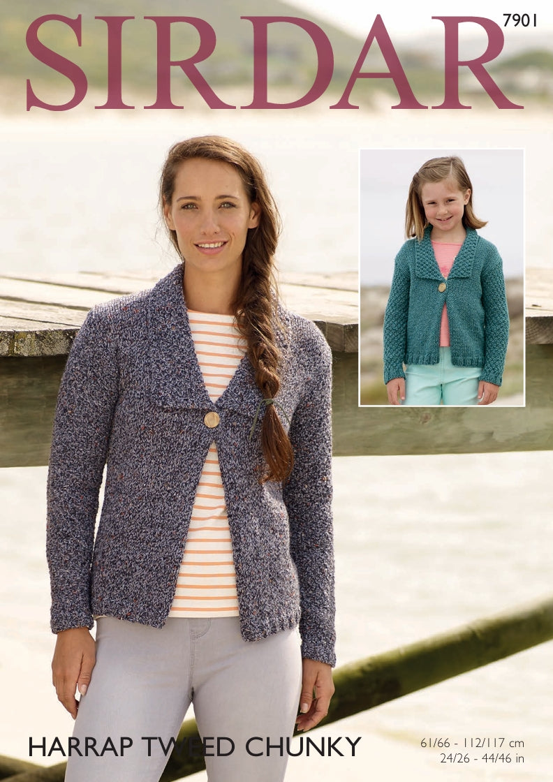 Sirdar Womans and Girls Jacket Knitting Pattern in Sirdar Harrap Tweed Chunky 7901P PDF