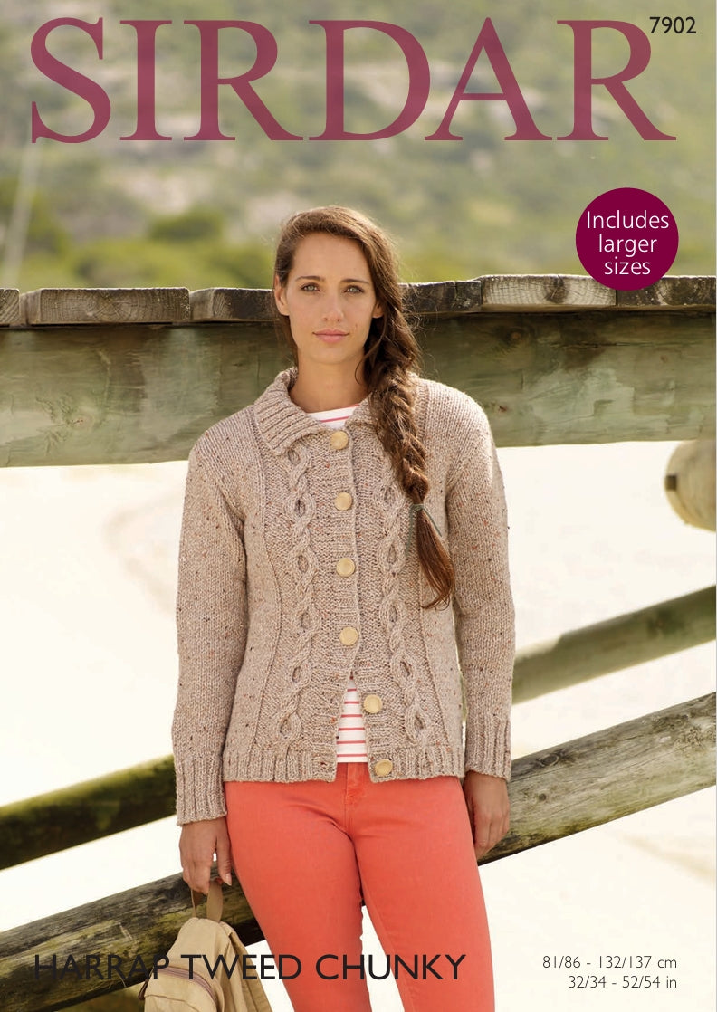 Sirdar Cardigan Knitting Pattern in Sirdar Harrap Tweed Chunky 7902P PDF