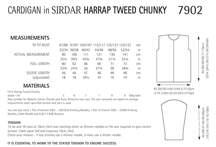 Sirdar Cardigan Knitting Pattern in Sirdar Harrap Tweed Chunky 7902P PDF