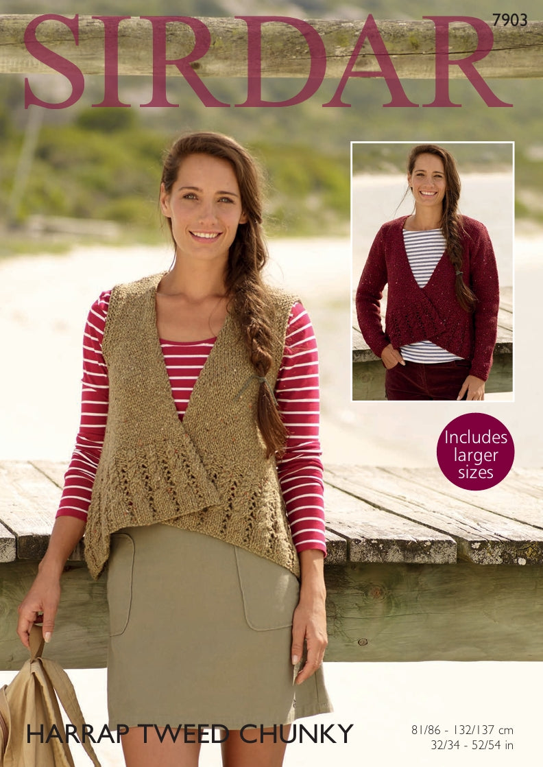 Sirdar Cardigan and Waistcoat Knitting Pattern in Sirdar Harrap Tweed Chunky 7903P PDF