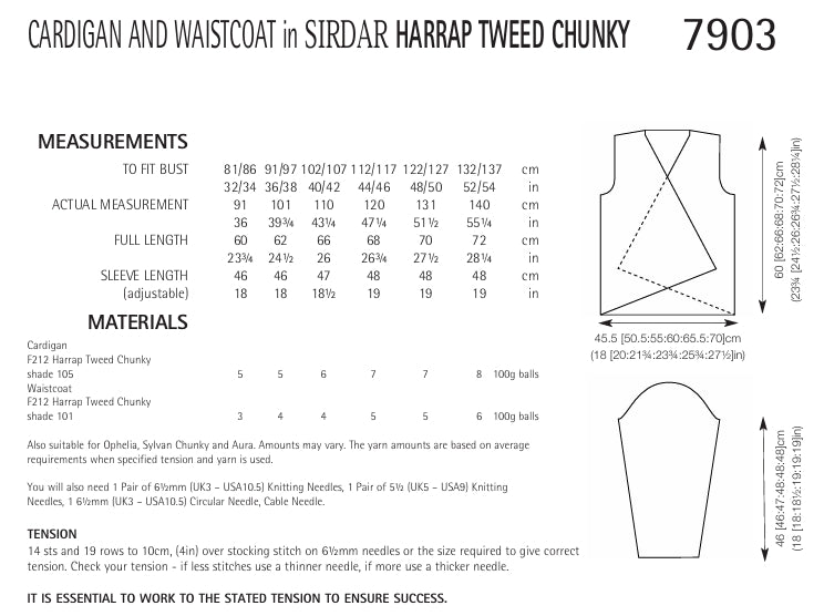 Sirdar Cardigan and Waistcoat Knitting Pattern in Sirdar Harrap Tweed Chunky 7903P PDF