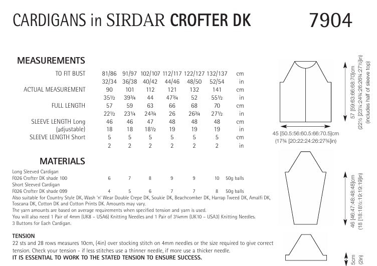 Sirdar Cardigans Knitting Pattern in Sirdar Crofter DK 7904P PDF