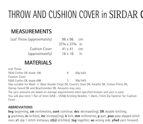 Sirdar Throw and Cushion Cover Knitting Pattern in Sirdar Crofter DK 7905P PDF DOWNLOAD