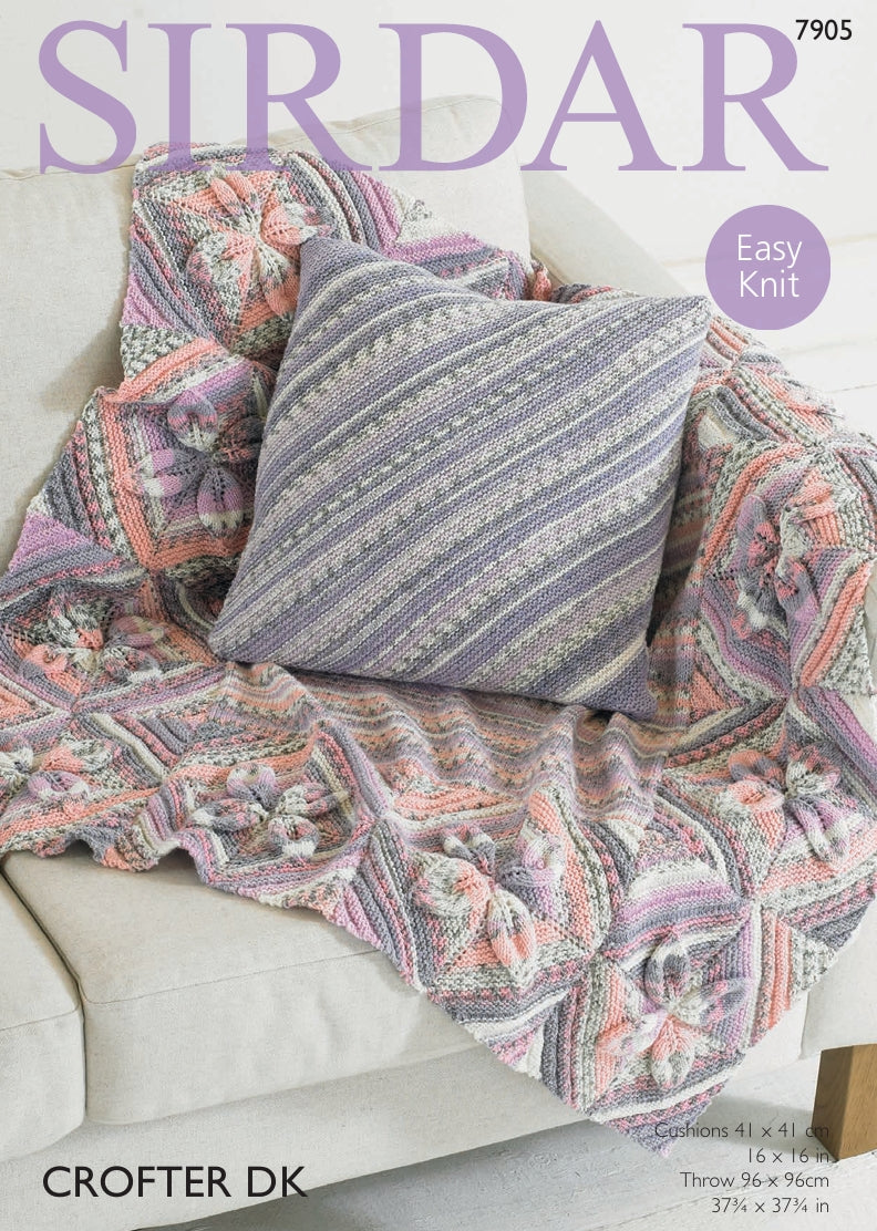 Sirdar Throw and Cushion Cover Knitting Pattern in Sirdar Crofter DK 7905P PDF DOWNLOAD