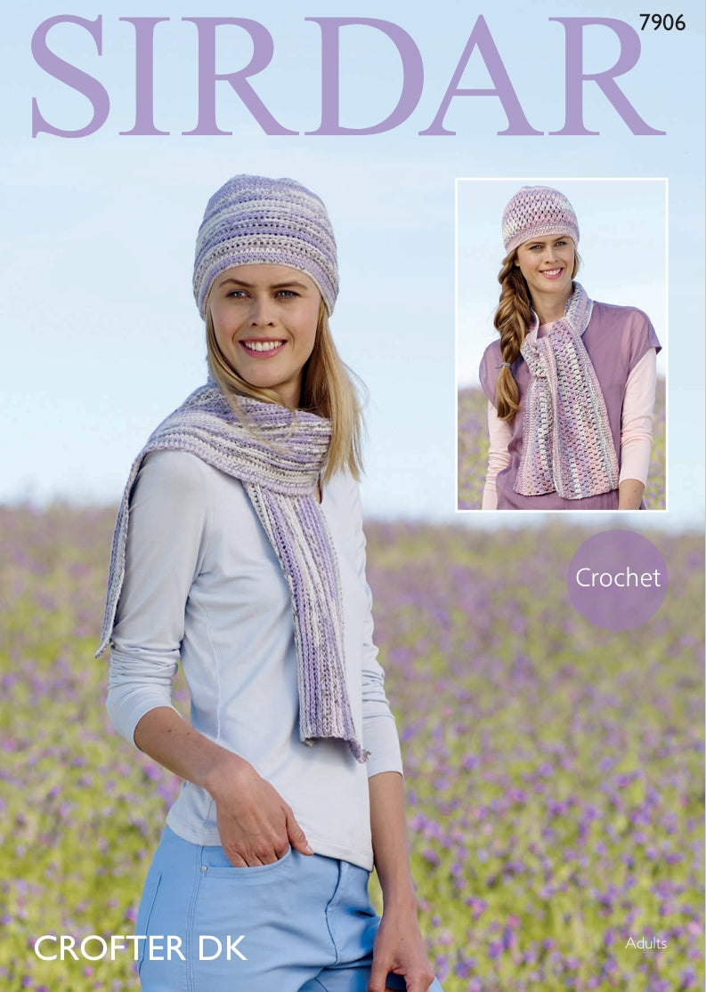 Sirdar Hats and Scarves Knitting Pattern in Sirdar Crofter DK 7906P PDF DOWNLOAD