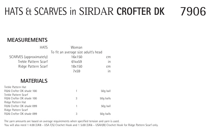 Sirdar Hats and Scarves Knitting Pattern in Sirdar Crofter DK 7906P PDF DOWNLOAD