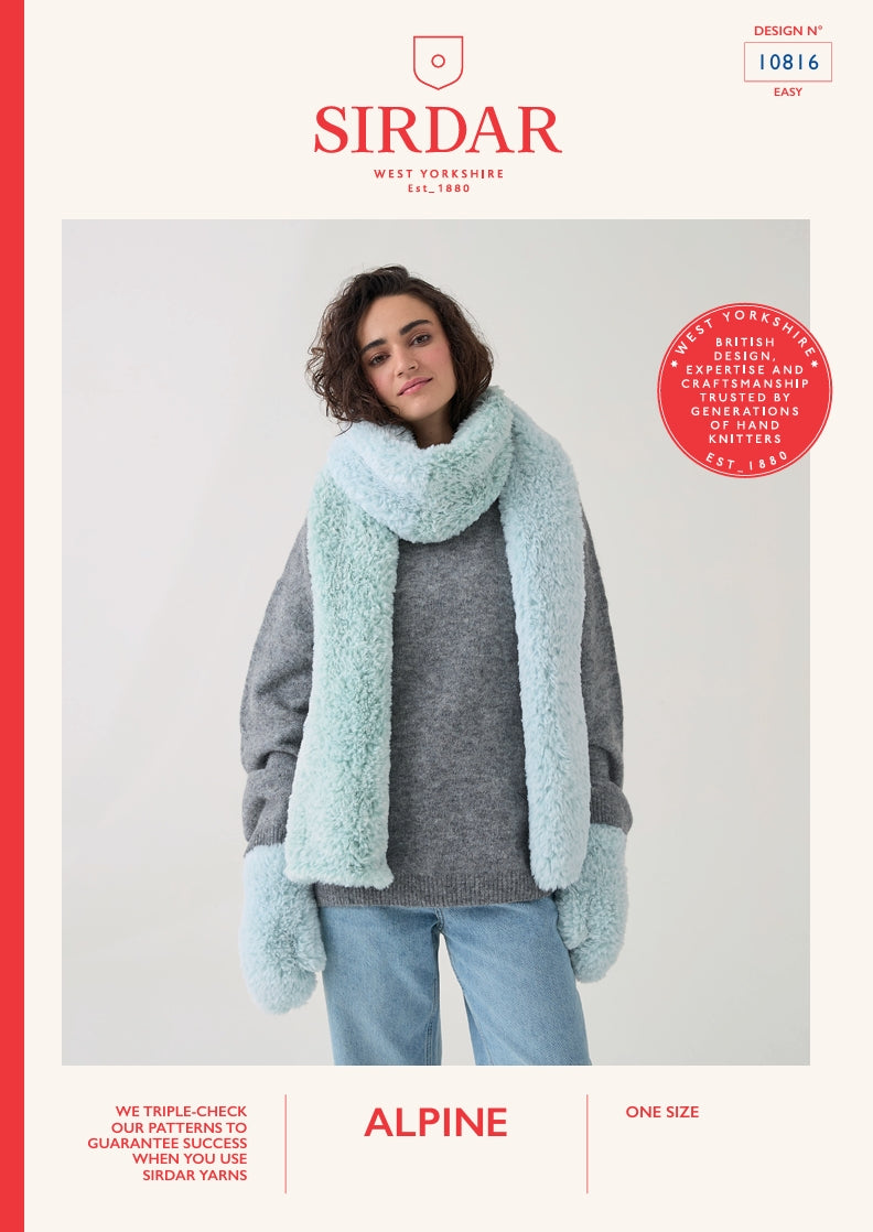 Sirdar Ladies Scarf and Mittens Knitting Pattern in Alpine 10816P PDF DOWNLOAD