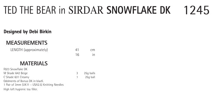 Sirdar Ted the Bear Knitting Pattern in Sirdar Snowflake DK 1245P PDF DOWNLOAD