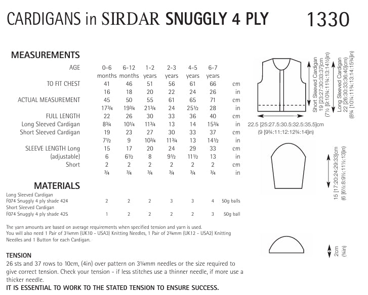 Sirdar Cardigans Knitting Pattern in Snuggly 4ply 1330P PDF DOWNLOAD