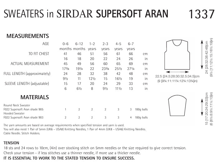 Sirdar Sweaters Knitting Pattern in Supersoft Aran 1337P PDF DOWNLOAD)
