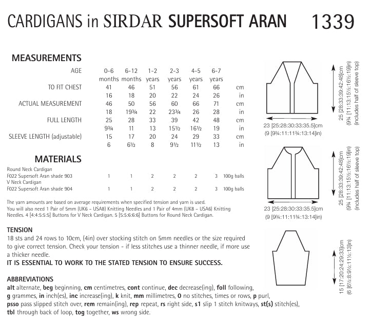 Sirdar Cardigans Knitting Pattern in Supersoft Aran 1339P PDF DOWNLOAD