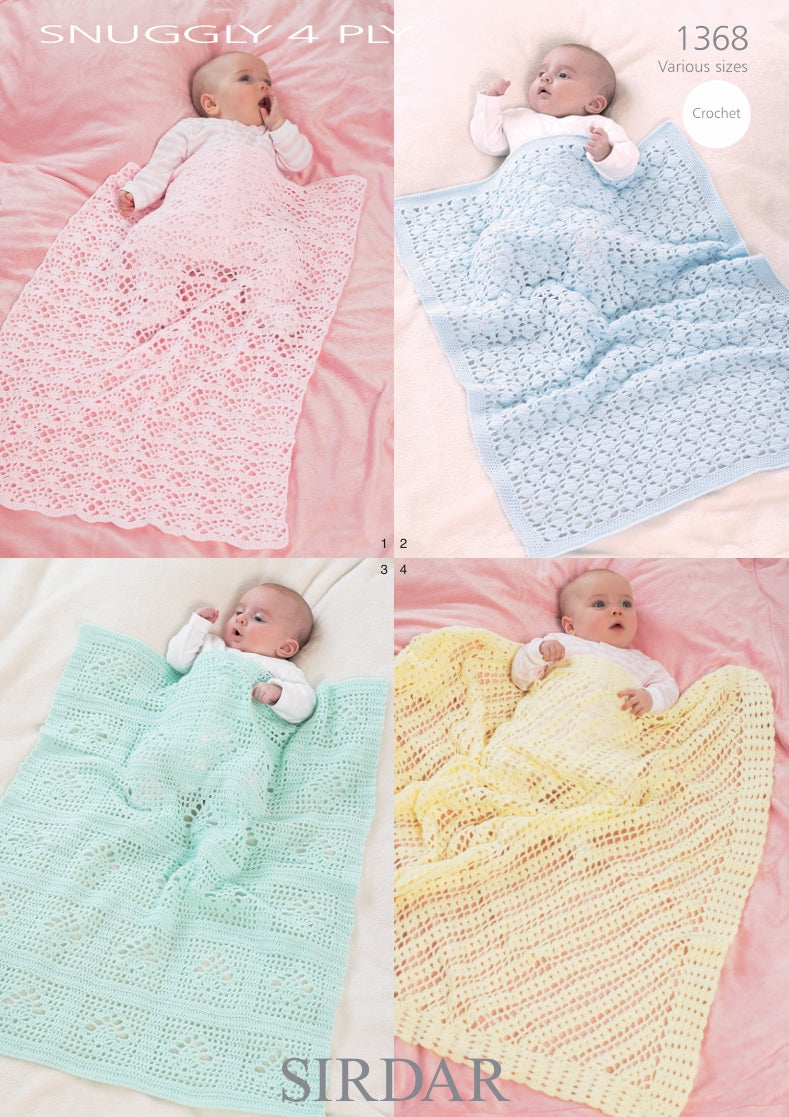 Sirdar Blankets and Shawl Crochet Pattern in Snuggly 4ply 1368P PDF DOWNLOAD