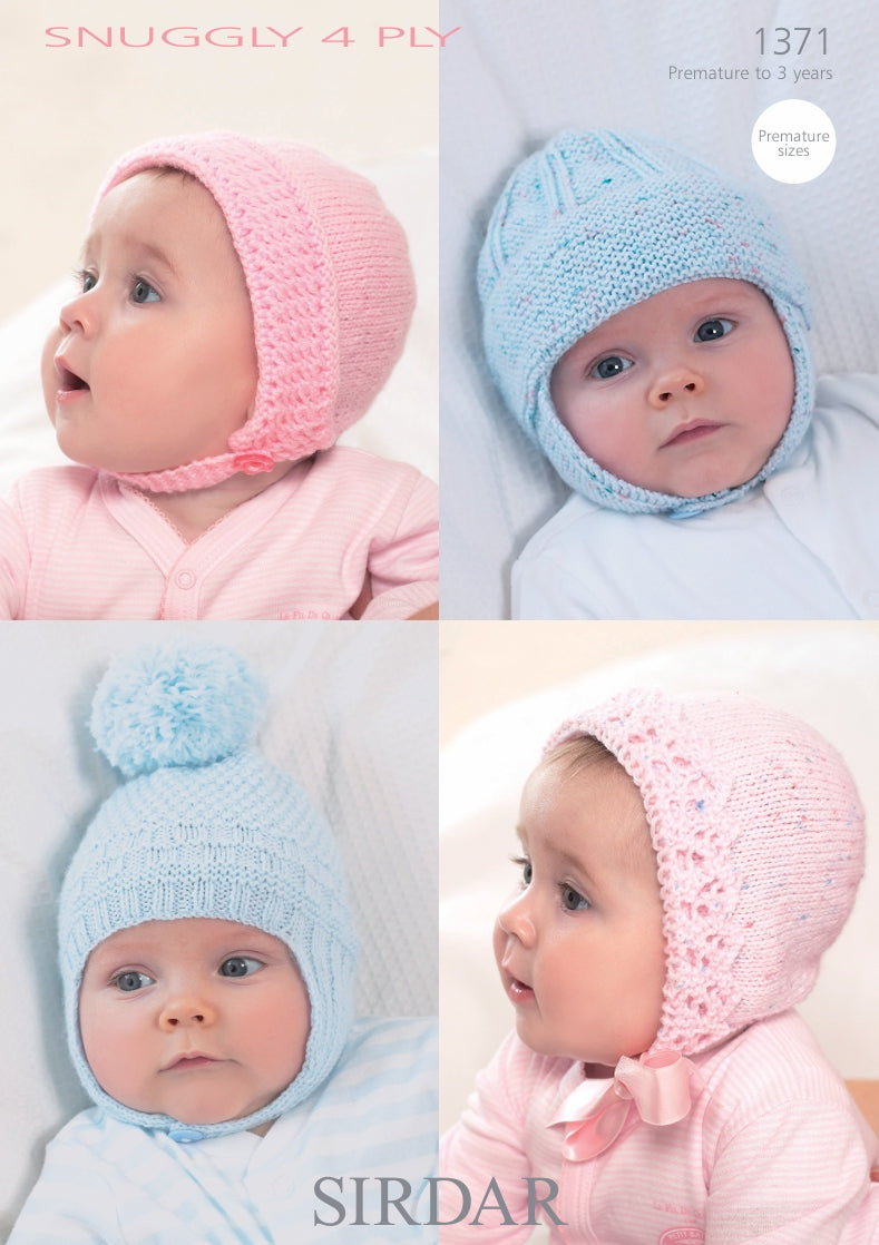 Sirdar Baby Bonnets and Helmets Knitting Pattern in Snuggly 4ply 1371P PDF DOWNLOAD