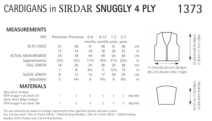 Sirdar Cardigans Knitting Pattern in Snuggly 4ply 1373P PDF DOWNLOAD