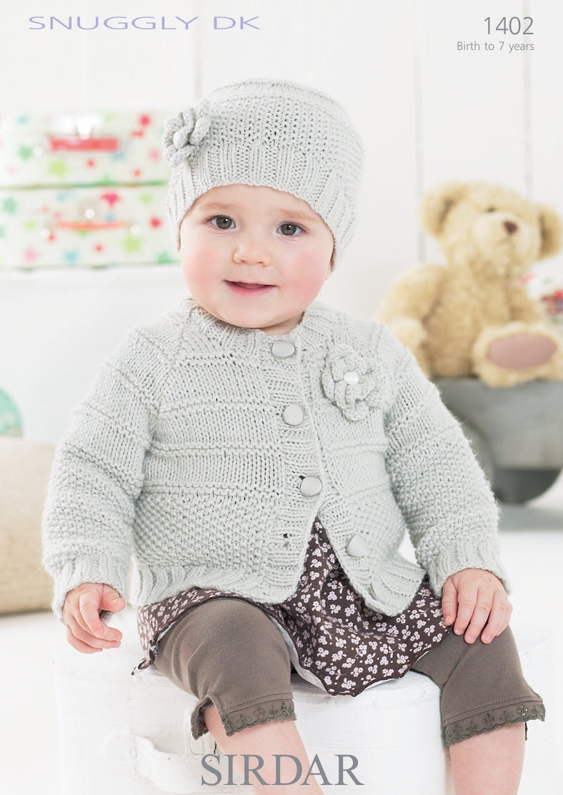 Sirdar Cardigans and Hat Knitting Pattern in Snuggly DK 1402P PDF DOWNLOAD