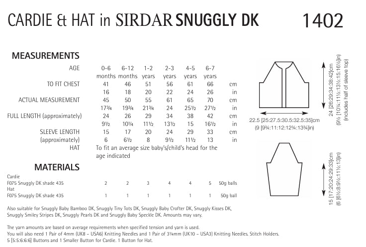 Sirdar Cardigans and Hat Knitting Pattern in Snuggly DK 1402P PDF DOWNLOAD