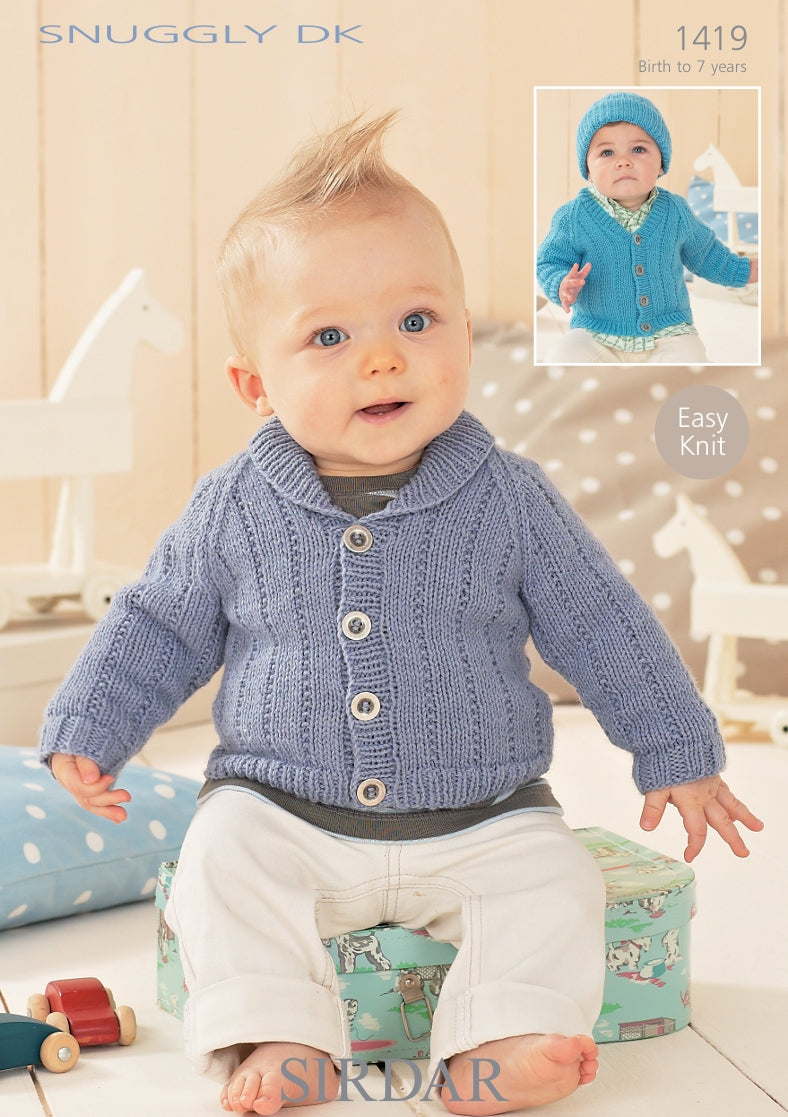 Sirdar Cardigans and Hat Knitting Pattern in Snuggly DK 1419P PDF DOWNLOAD