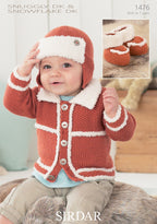 Sirdar Cardigan, Helmet and Bootees Knitting Pattern in Snuggly DK and Snowflake DK 1476P PDF DOWNLOAD