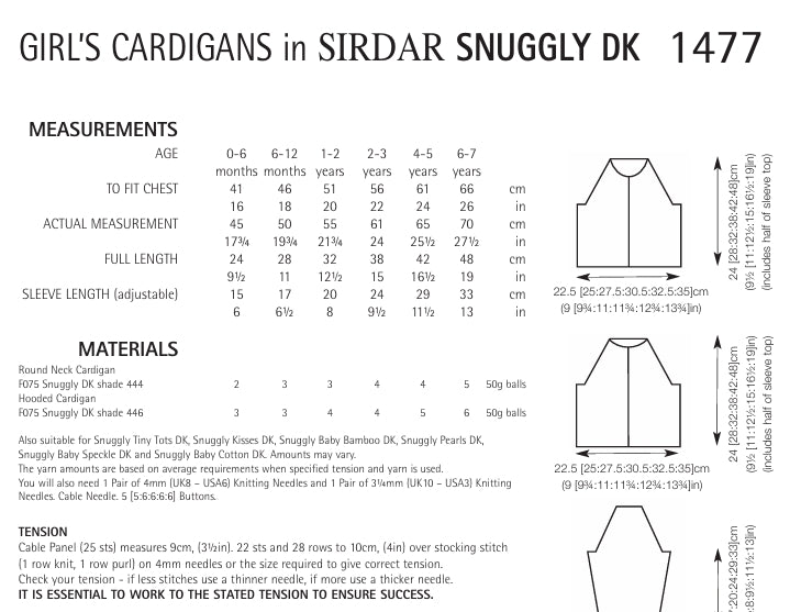 Sirdar Cardigans Knitting Pattern in Snuggly DK 1477P PDF DOWNLOAD