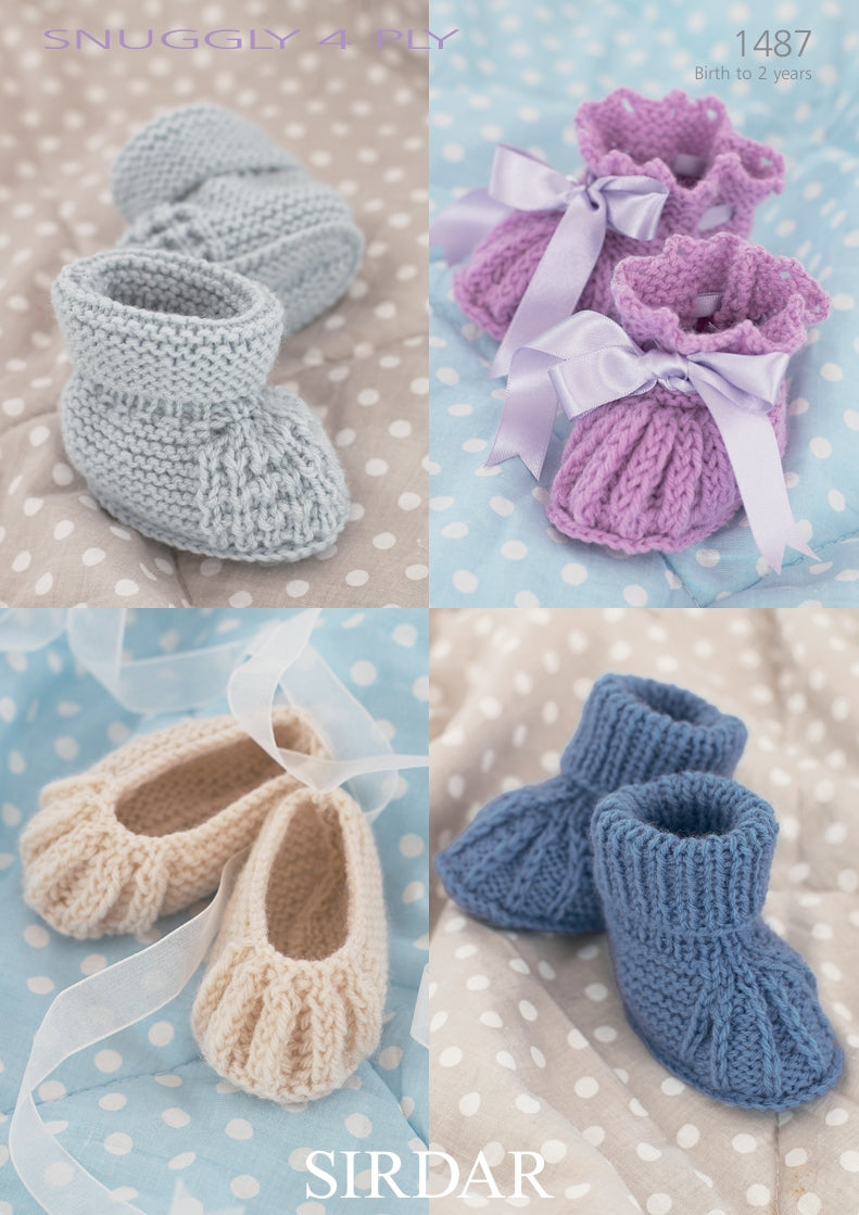 Sirdar Shoes and Bootees Knitting Pattern in Snuggly 4ply 1487P PDF DOWNLOAD