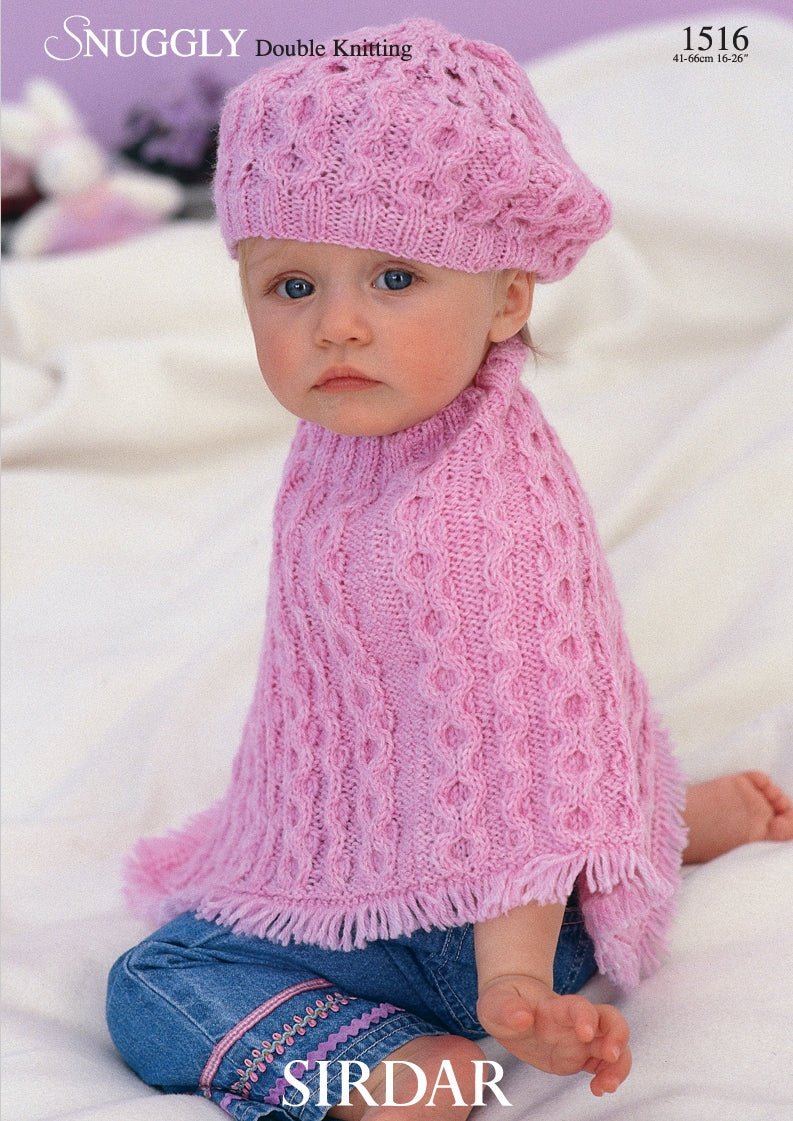 Sirdar Poncho and Beret Knitting Pattern in Snuggly DK 1516P PDF DOWNLOAD