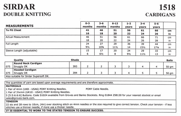 Sirdar Cardigans Knitting Pattern in Snuggly DK 1518P PDF DOWNLOAD
