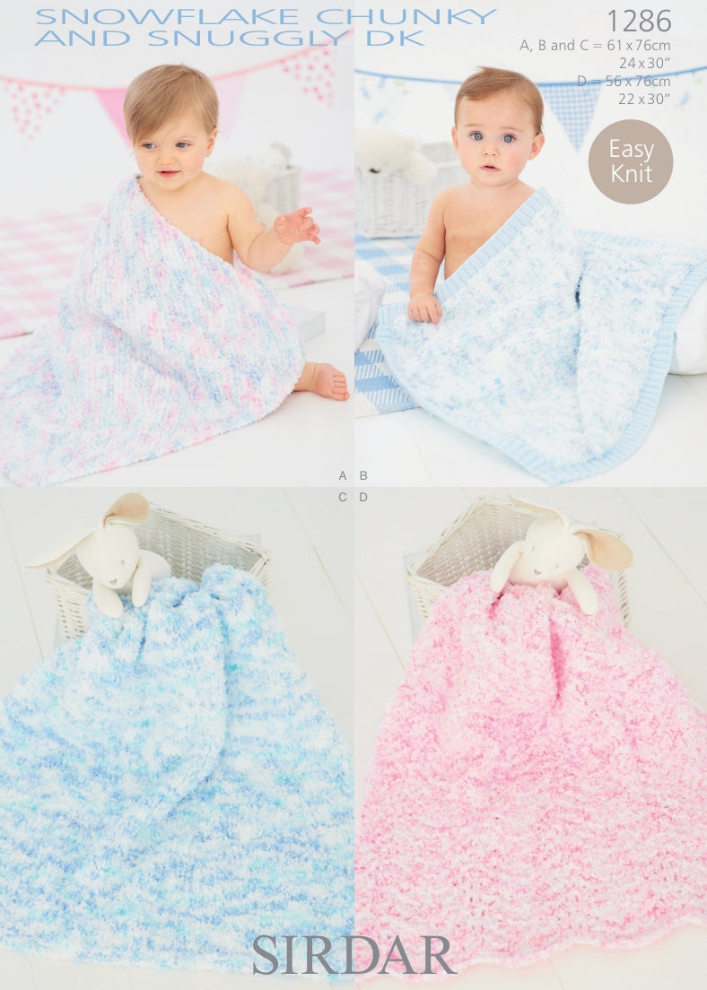 Sirdar Blankets Knitting Pattern in Sirdar Snowflake Chunky and Sirdar Snuggly DK 1286P PDF DOWNLOAD