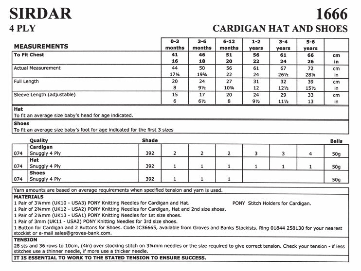 Sirdar Cardigan, Hat and Shoes Knitting Pattern in Snuggly 4ply 1666P PDF DOWNLOAD