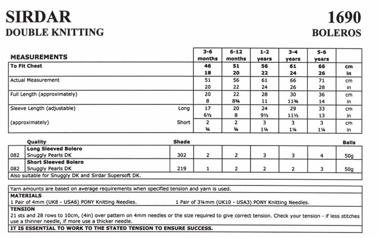 Sirdar Boleros Knitting Pattern in Snuggly Pearls DK 1690P PDF DOWNLOAD